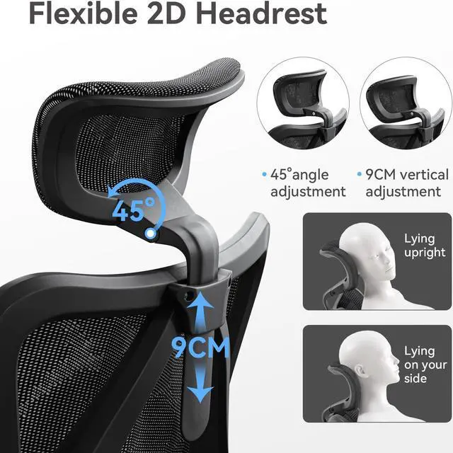 Alt view image 10 of 14 - SIHOO High-Back Ergonomic Office Chair, Mesh Desk Chair with Adjustable 3D Armrest, Lumbar Support and Headrest, for Home & Office, Black