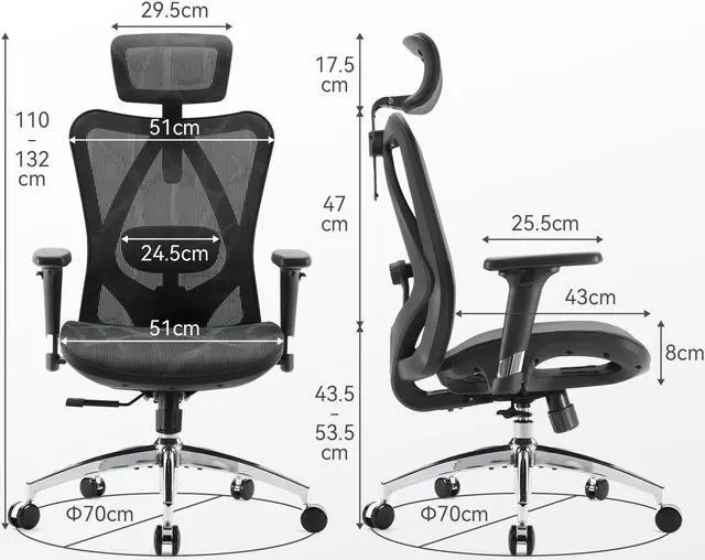 Alt view image 15 of 14 - SIHOO High-Back Ergonomic Office Chair, Mesh Desk Chair with Adjustable 3D Armrest, Lumbar Support and Headrest, for Home & Office, Black