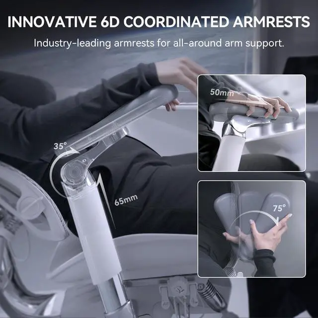 Alt view image 5 of 8 - Sihoo Doro S300  High Back Ergonomic Office Chair with Dual Dynamic Lumbar Support and Adjustable Seat Depth, Big and Tall chair for 300lbs, Gaming Chair with 6D Armrests Gray