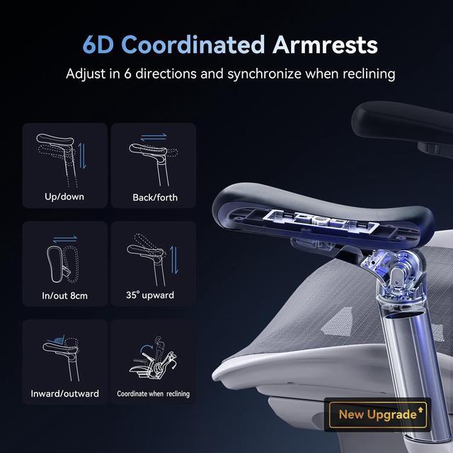 Alt view image 3 of 7 - Sihoo Doro C300  Pro High Back Ergonomic Office Chair with Dual
Dynamic Lumbar Support and Adjustable Seat Depth, Big and Tall chair for 300lbs, Gaming Chair with 6D Armrests Gray