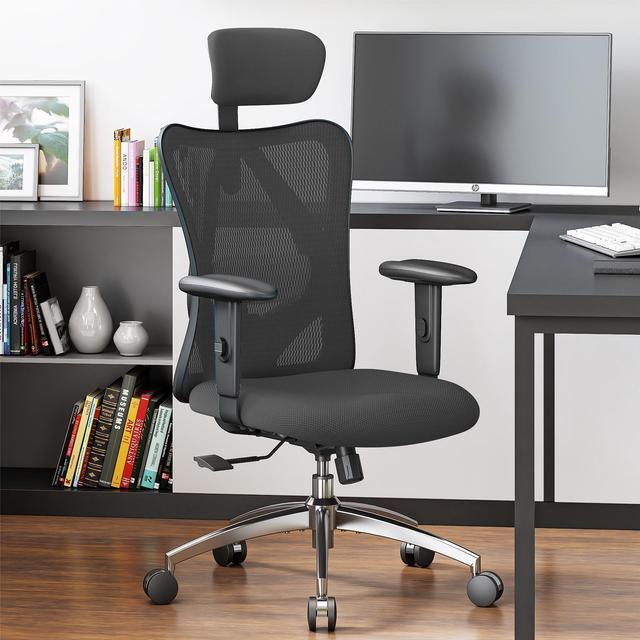 Alt view image 9 of 14 - SIHOO High-Back Mesh Office Chair with Lumbar Support, Ergonomic Chair for Desk, Breathable Mesh Adjustable Headrests for Home Office, Black