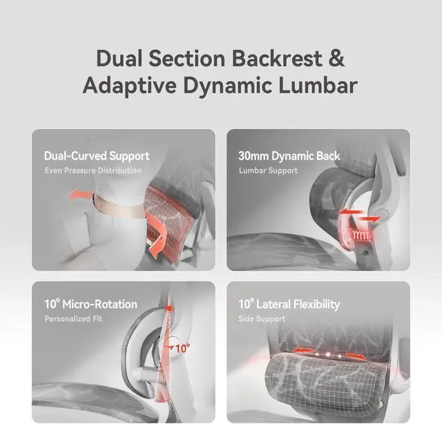 Alt view image 3 of 7 - SIHOO M59AS Ergonomic Office Chair, Computer Chair with 3D Flip-up Armrests, Dual Backrest with Dynamic Adaptive Lumbar Support