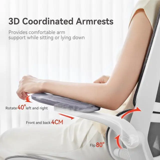 Alt view image 4 of 7 - SIHOO M59AS Ergonomic Office Chair, Computer Chair with 3D Flip-up Armrests, Dual Backrest with Dynamic Adaptive Lumbar Support