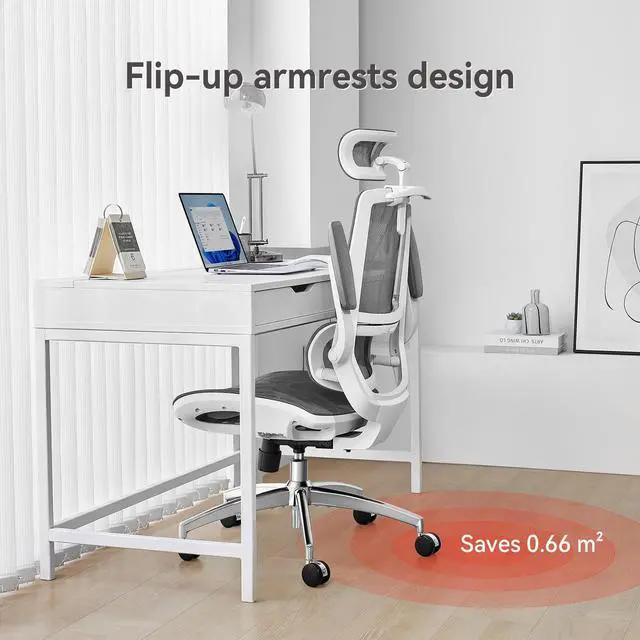 Alt view image 6 of 7 - SIHOO M59AS Ergonomic Office Chair, Computer Chair with 3D Flip-up Armrests, Dual Backrest with Dynamic Adaptive Lumbar Support