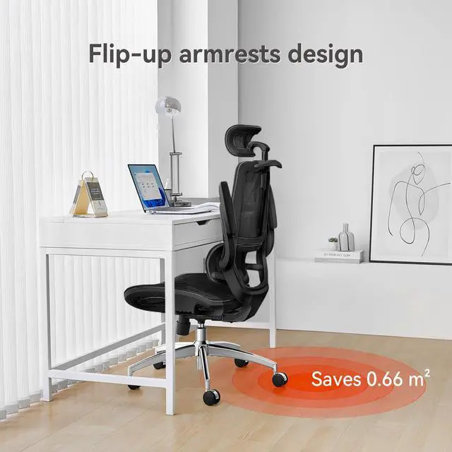 Alt view image 6 of 7 - SIHOO M59AS Ergonomic Office Chair, Computer Chair with 3D Flip-up Armrests, Dual Backrest with Dynamic Adaptive Lumbar Support Black