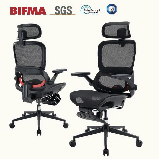 Alt view image 5 of 7 - SIHOO B100 PRO Gaming Chair with Footrest, Breathable High Back Mesh Chair, Adaptive Dynamic Lumbar Ergonomic Office Chair, 4D Flip-up Armrest Computer Chair for Gaming & Home Office, Teen, 300lb