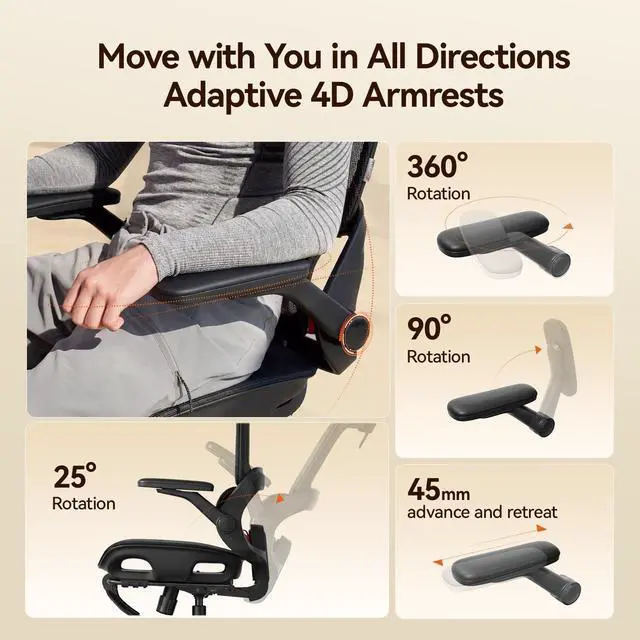 Alt view image 6 of 7 - SIHOO B100 PRO Gaming Chair with Footrest, Breathable High Back Mesh Chair, Adaptive Dynamic Lumbar Ergonomic Office Chair, 4D Flip-up Armrest Computer Chair for Gaming & Home Office, Teen, 300lb