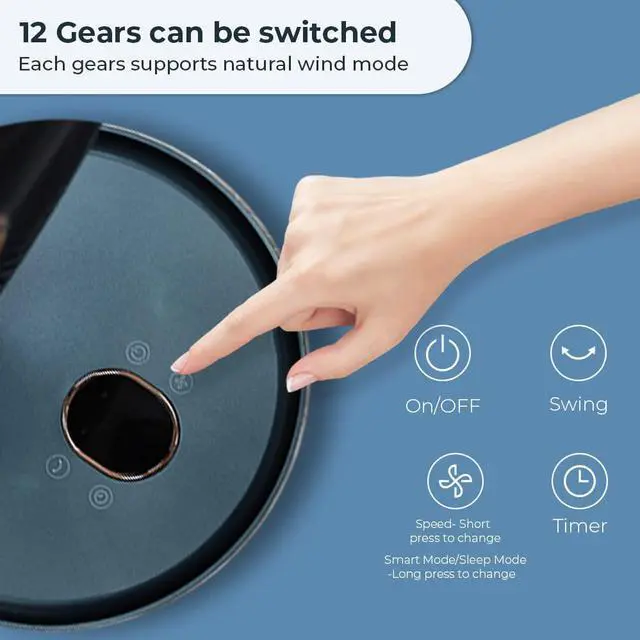 Alt view image 3 of 7 - Airdog Portable Foldable 8000mah Lithium Battery Operated Fan with Remote Control, 12 Speed Settings, Timer, Touch Control Panel