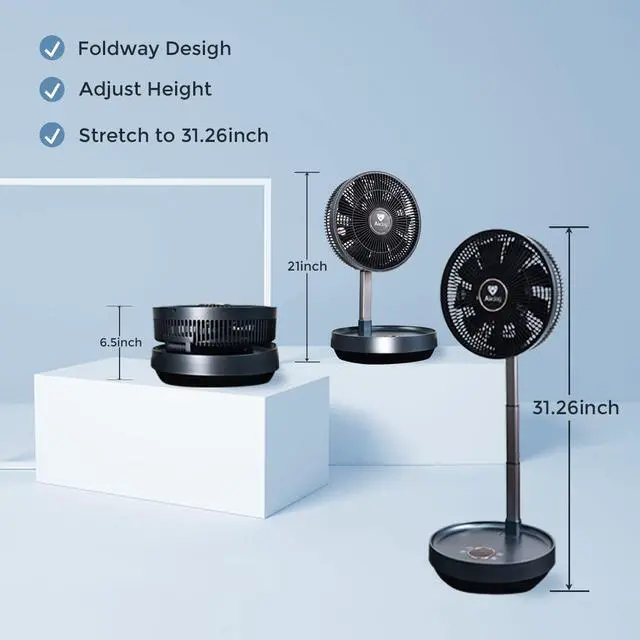 Alt view image 2 of 7 - Airdog Portable Foldable 8000mah Lithium Battery Operated Fan with Remote Control, 12 Speed Settings, Timer, Touch Control Panel