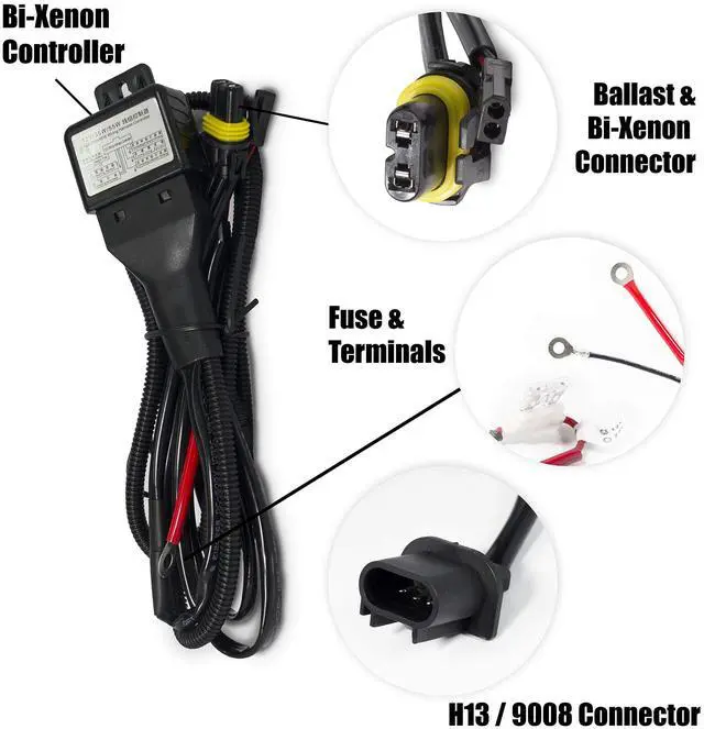 Alt view image 3 of 7 - XtremeVision H13 Bi-Xenon 43K 55W AC Xenon Bundle - Xenon Headlight Bulb with Slim AC Ballast - 9008, 4300K Bright Daylight - Xenon Bulbs - 1 Pair