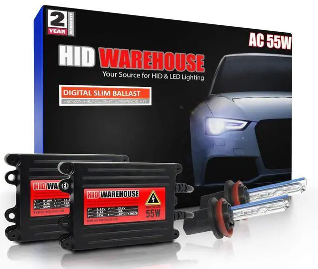 Main image of HIDWarehouse H11 10K 55W AC Xenon Bundle - Xenon Headlight Bulb with Slim AC Ballast - H8, H9, H11B, 10000K Dark Blue - Xenon Bulbs - 1 Pair