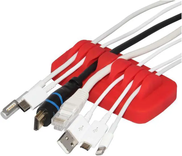 Main image of Heaviest Cable Organizer on the Market! Compact and Weighted Desktop Cord Holder and Cable Organizer, Eco-Friendly Silicone, No Bad Smell, Bundled with 4 Reusable Cable Ties! (Red)