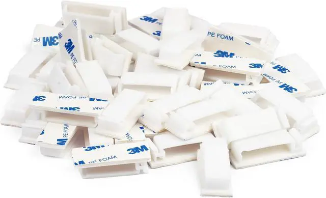 Alt view image 3 of 7 - Cable Clips 3M Adhesive, Multipurpose Wire Clamps for Cable Management and Cable Runs - 50 Pack White Bundled with 10 Reusable Cable Ties