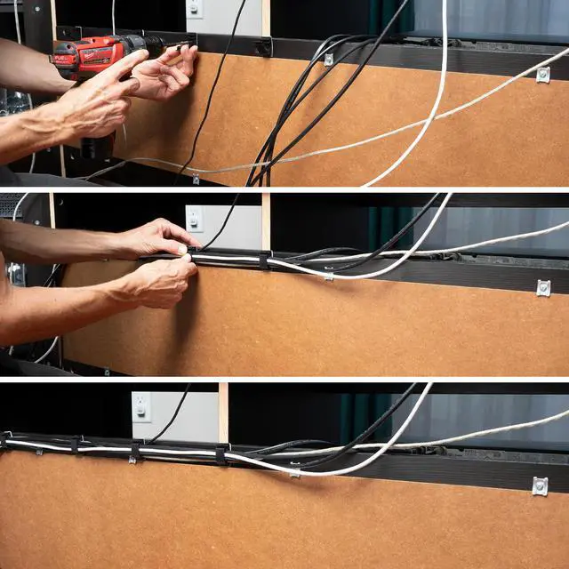 Alt view image 5 of 7 - Cable Clips Black with 3M Adhesive, Multipurpose Small Wire Clamps for Cable Management and Cable Runs - 50 Pack Black Bundled with 10 Reusable Cable Ties, Screws Included for Permanent Mounting