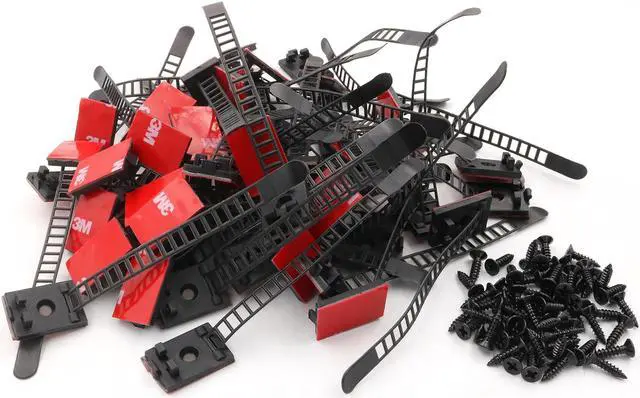Alt view image 5 of 7 - Mini Cable Clips 3M Adhesive, Multipurpose Cord and Wire Organizer for Cable Management Adjustable Large, 21 mm Wide, 60 Pack - 60 Pack Bundled with 10 Bonus Reusable Cable Ties (Black)