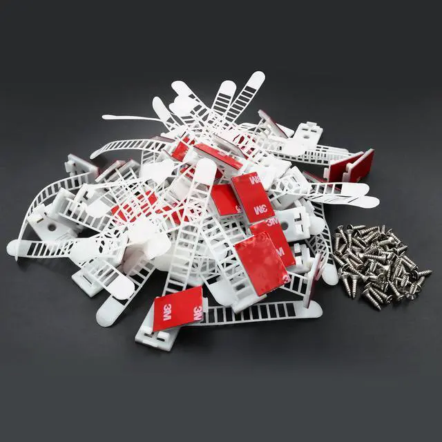 Alt view image 5 of 7 - Mini Cable Clips 3M Adhesive, Multipurpose Cord and Wire Organizer for Cable Management Adjustable Medium, 3/4" Wide, 60 Pack - 60 Pack Bundled with 10 Bonus Reusable Cable Ties (White)