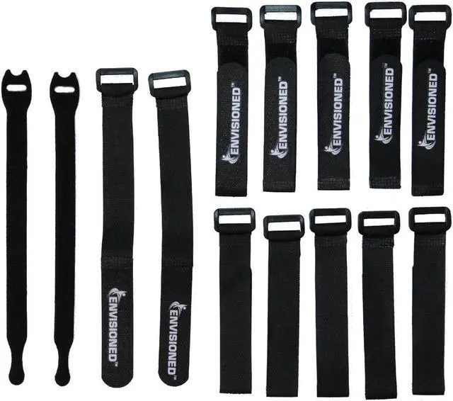Alt view image 3 of 7 - Reusable Cinch Straps 3/4" x 8" - 12 Pack, Multipurpose Quality Hook and Loop Securing Straps (Black) - Plus 2 Free Bonus Reusable Cable Ties