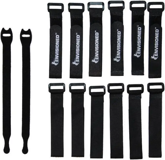 Alt view image 3 of 7 - Reusable Cinch Straps 1" x 20" - 12 Pack, Multipurpose Quality Hook and Loop Securing Straps (Black) - Plus 2 Free Bonus Reusable Cable Ties