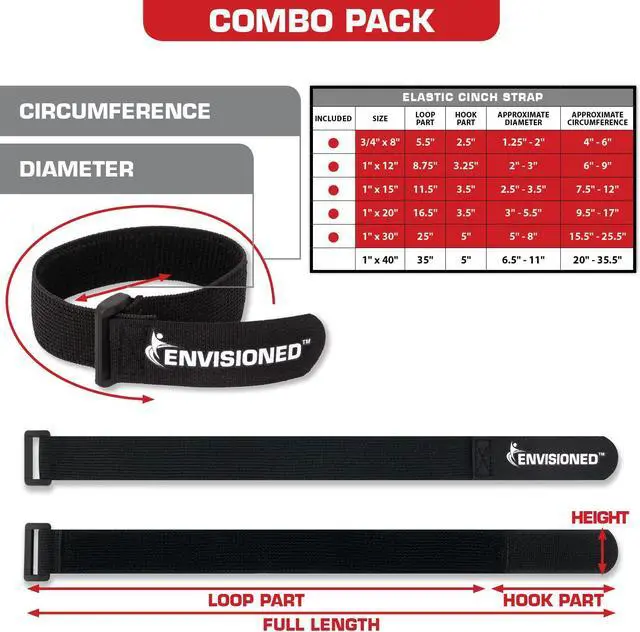 Alt view image 2 of 7 - Elastic Reusable Cinch Straps & Cable Ties, 26 Pack Combo Set Assortment, Multipurpose Quality Hook & Loop Cable Organizer, Securing Straps