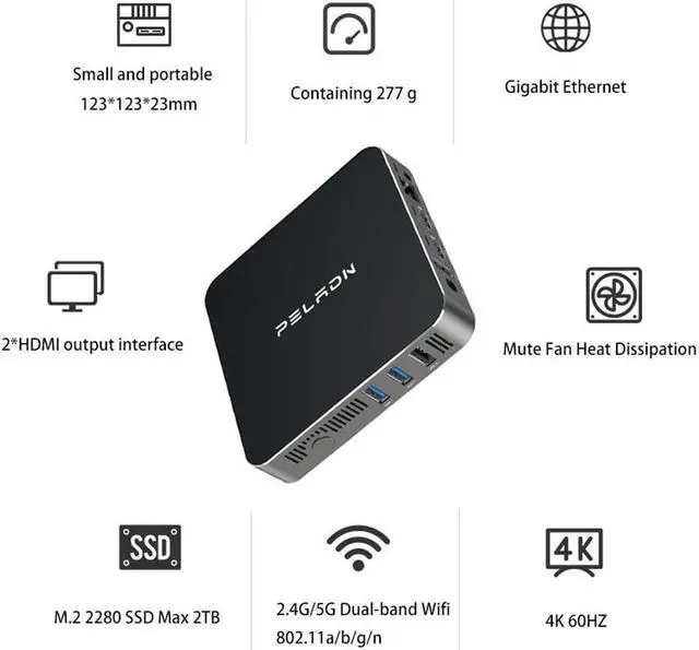Alt view image 4 of 7 - Peladn Desktop Mini PC W11  Celeron Jasper Lake N5105 8GB,256GB SSD 4K UHD 2.4G/5G Dual Wi-Fi/Gigabit Ethernet/HDMI/Bluetooth 4.2