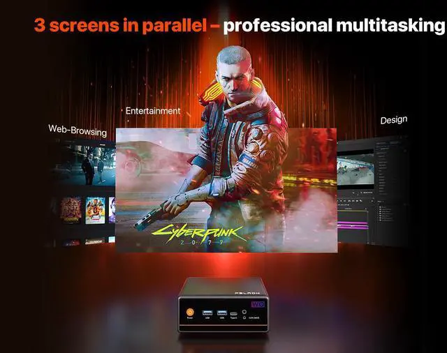 Alt view image 6 of 7 - PELADN Mini personal computer, AMD Ryzen 5 5600H (6C/12T, up to 4.2Ghz),16GB DDR4/512GB NVMe SSD,Type-C/DP/HD, mini desktop computer WiFi6 4K/60Hz triple display USB3.2/BT5.2 for home business