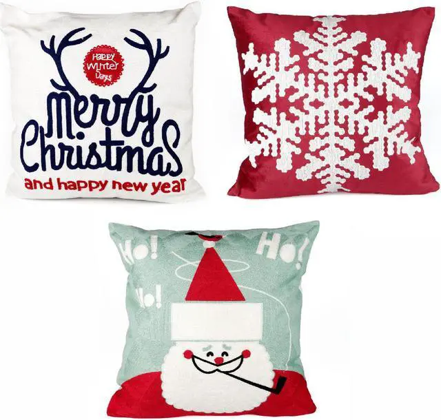 Alt view image 4 of 7 - Christmas Decorative Pillow Christmas Snowflake Santa Clause Reindeer Home Decor Throw Pillow Set of 3