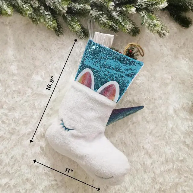 Alt view image 3 of 4 - Sakura Magical Unicorn Stocking Christmas Fun Holiday Decoration with Blue Sequins