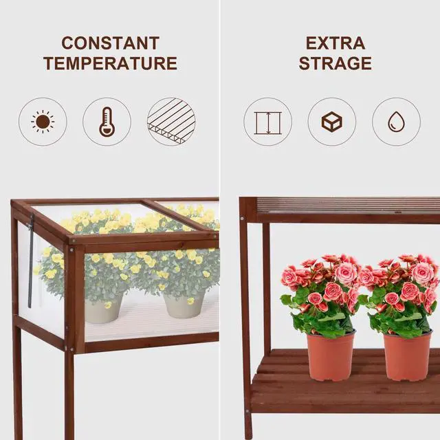 Alt view image 3 of 7 - Wooden Greenhouse Cold Frame, Portable Garden Mini Greenhouse Kit with Shelf, Raised Flower Planter Protection for Outdoor Indoor