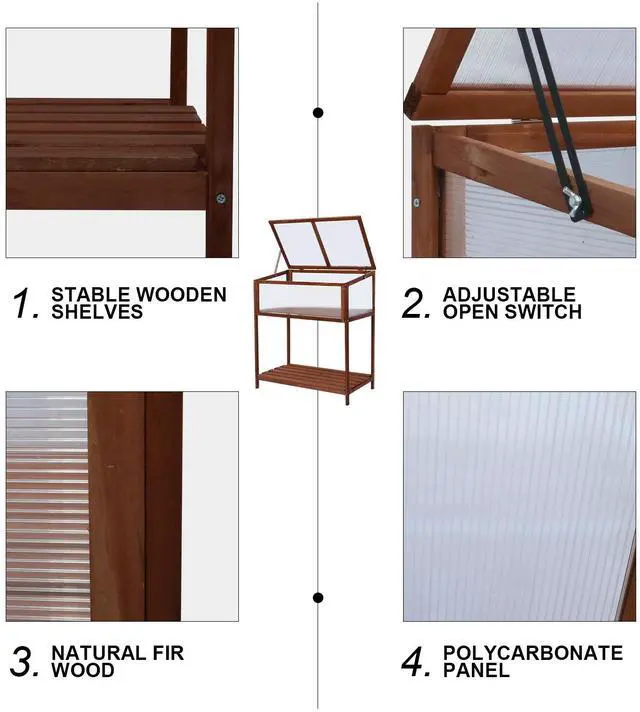 Alt view image 4 of 7 - Wooden Greenhouse Cold Frame, Portable Garden Mini Greenhouse Kit with Shelf, Raised Flower Planter Protection for Outdoor Indoor