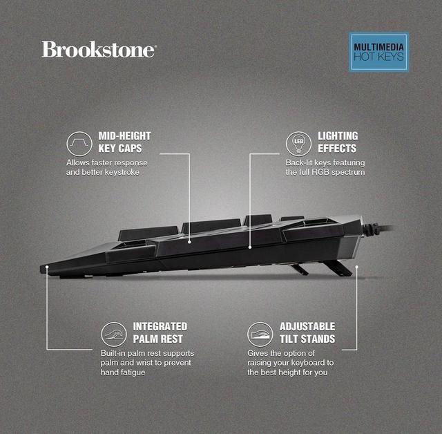 Brookstone USB Wired Gaming Keyboard with Multi Color LED Backlit