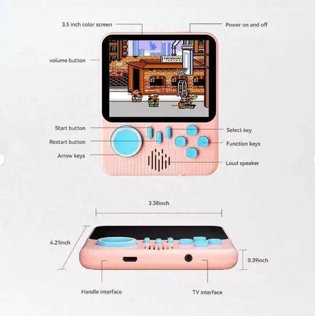 Alt view image 3 of 7 - Portable Retro Handheld Game Console 600 Classic Games 3.5" Screen Green