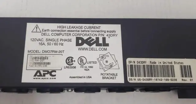 Alt view image 2 of 2 - APC 043DRY Dell DMO7RM-20T PDU Power Distribution Unit