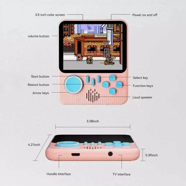 Alt view image 3 of 5 - Portable Retro Handheld Game Console 600 Classic Games 3.5" Screen Blue