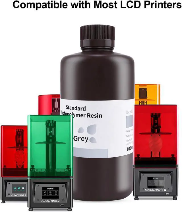 Alt view image 6 of 7 - ELEGOO Standard LCD 3D Printer Resin, Fast UV-Curing 3D 405nm UV Resin Photopolymer Resin for High Precision Rapid LCD 3D Printing Grey 1000G