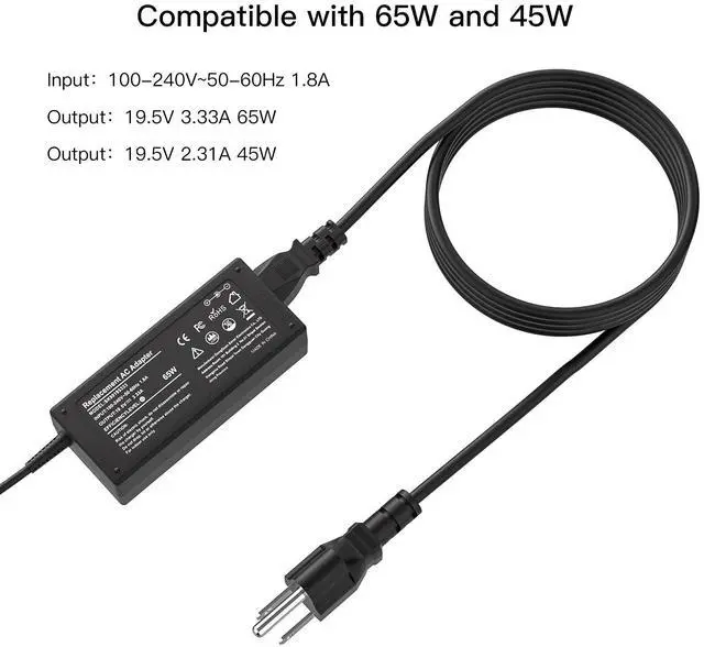 Alt view image 6 of 14 - 65W Laptop Charger for HP Envy 13 15 17 15-1039wm,Pavilion x360 11 13 15,EliteBook 820 830 840 850 G6 G3 G4 G5 G7-45W AC Power Supply Cord