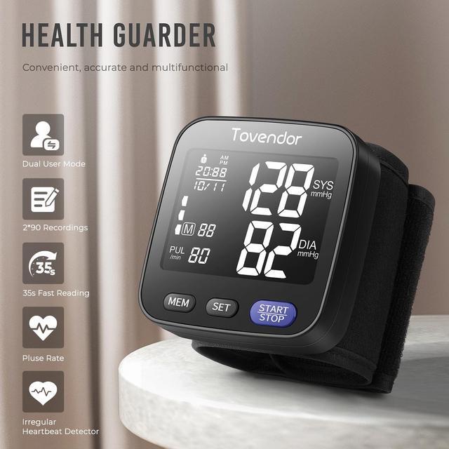 Blood Pressure Monitor-Wrist Accurate Automatic Digital BP Monitor with  Large LCD Backlight Display and Includes Batteries,High Blood Pressure  Machine Cuff with 180 Memories 2 Users Mode for Home Use 