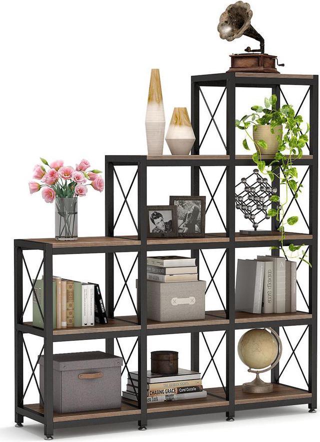 12 Shelves Ladder Bookshelf, Industrial Corner Bookshelf