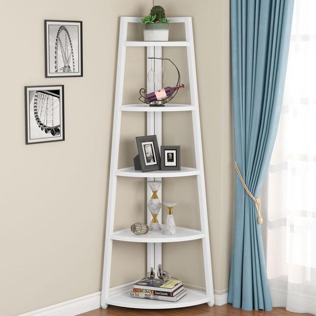 75 inch Tall Corner Bookcase, Industrial Corner Ladder Shelf, Modern Corner Bookshelf for