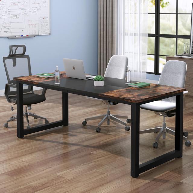 Tribesigns Modern Computer Desk, 70.8 x 31.5 inch Large Office Desk Computer  Table Study Writing Desk Workstation for Home Office, Black Metal Frame 