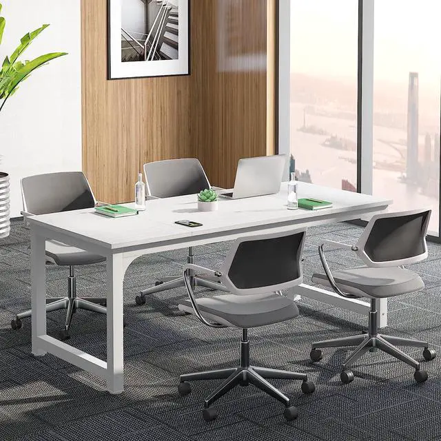 Alt view image 4 of 5 - Tribesigns Modern Computer Desk, 70.8 x 31.5 inch Large Office Desk Computer Table Study Writing Desk Workstation for Home Office, Black Metal Frame White