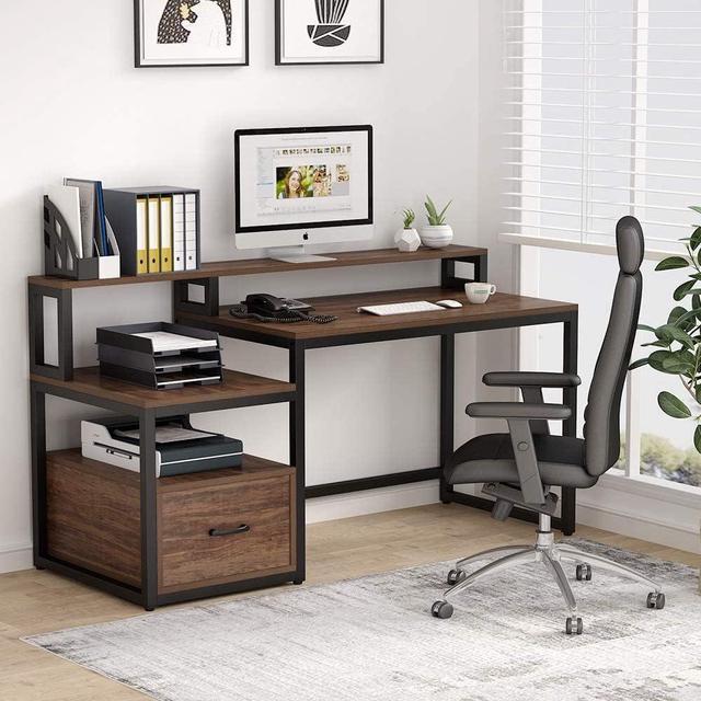 Tribesigns 60 inch Computer Desk with Storage Shelves and File