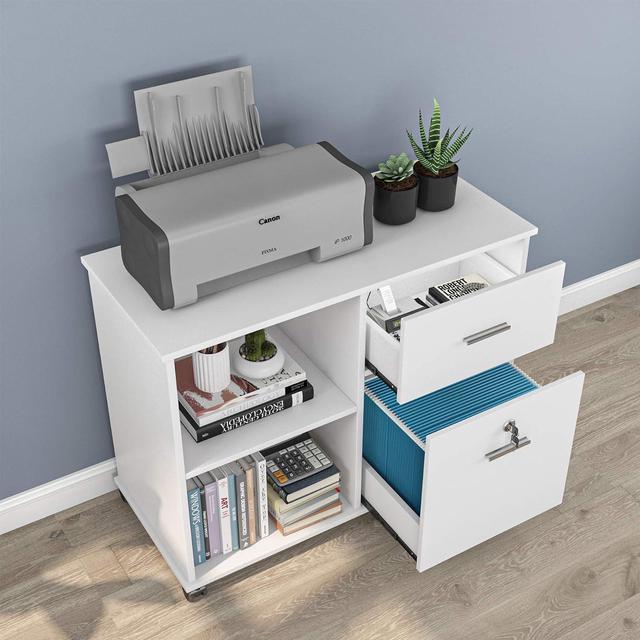 2 Drawer Lateral File Cabinet with Lock and Open Shelf