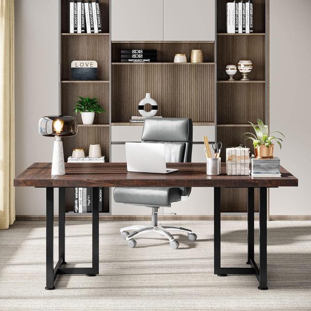 Modern Rectangle Office Writing Desk Wood Computer Desk - Brown