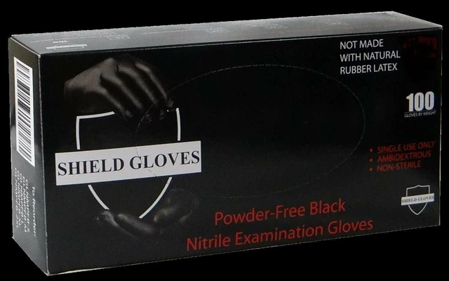 Alt view image 3 of 3 - 100 Shield Nitrile 5mil Powder Free Gloves Black (Latex Vinyl Free) Small
