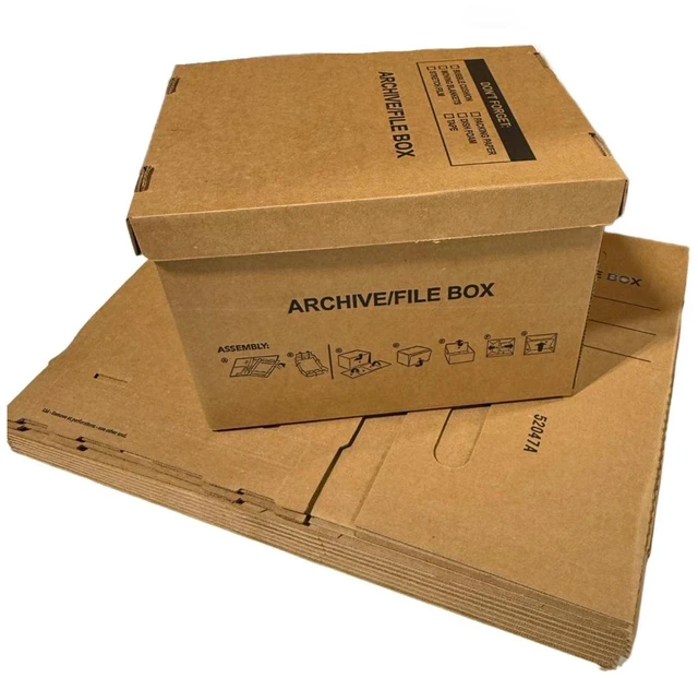 Alt view image 4 of 7 - 50 - Pack 15x12x10 Small Standard File Storage Moving Box with Lid Letter Handles