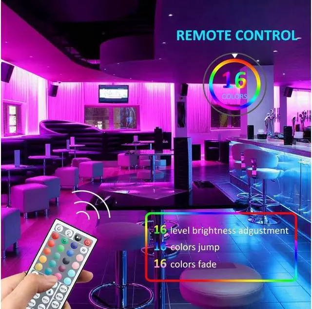 Alt view image 2 of 7 - LED Strip Lights with Remote 300 LEDs 16.4FT Light Stripe with RGB 5050 LED 16 Color Changing and 4 Modes Dimmable Led Stripe Lights 12V Stripe Light for Indoor and Outdoor Decoration