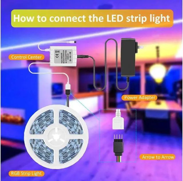 Alt view image 6 of 7 - LED Strip Lights with Remote 300 LEDs 16.4FT Light Stripe with RGB 5050 LED 16 Color Changing and 4 Modes Dimmable Led Stripe Lights 12V Stripe Light for Indoor and Outdoor Decoration
