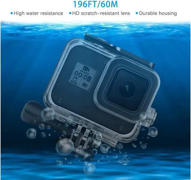 Alt view image 2 of 7 - 60M Waterproof Case for GoPro Hero 8 Black Underwater Waterproof Protective Housing Case for GoPro Action Camera with Quick Release Mount and Thumbscrew