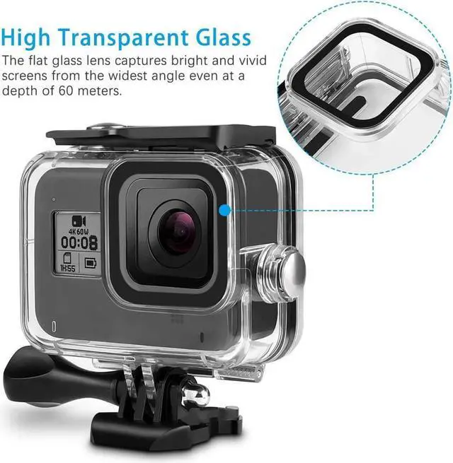 Alt view image 3 of 7 - 60M Waterproof Case for GoPro Hero 8 Black Underwater Waterproof Protective Housing Case for GoPro Action Camera with Quick Release Mount and Thumbscrew