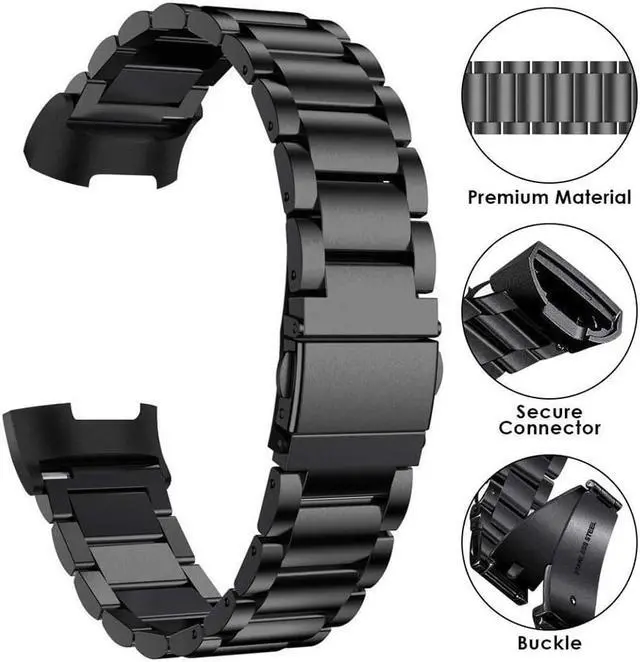 Alt view image 2 of 6 - Compatible Fitbit Charge 3 Metal Bands, Premium Stainless Steel Metal Replacement Smartwatch Bands Strap Bracelet Sport Wristband Compatible with Fitbit Charge 3 & Charge 3 SE for Women Men